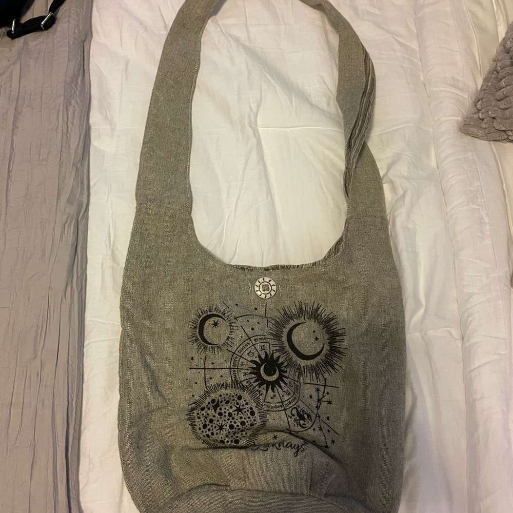 Lakhays Boho Moon & Sun Print Shoulder Bag in Taupe